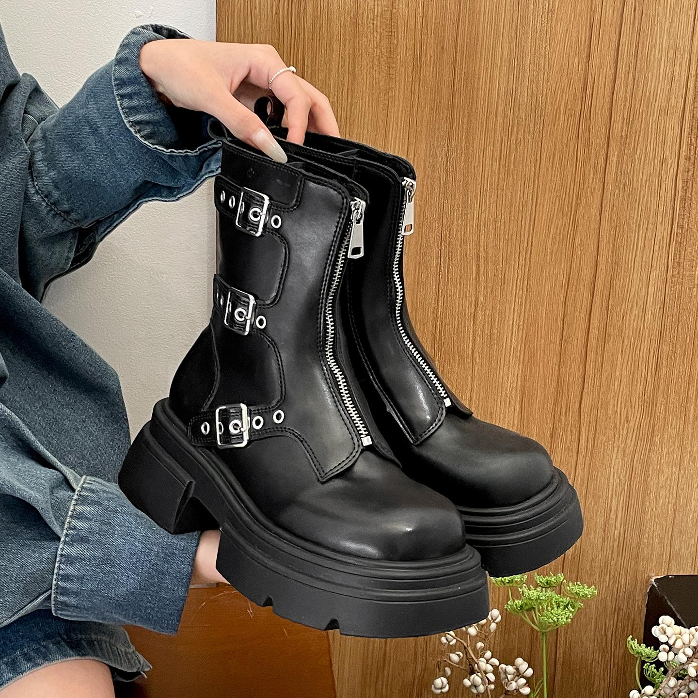 

Queen Fan Black British Style Platform Martin Boots Women s 2025 New Autumn Small Man Height Increasing Skinny Short Boots 35 чёрный
