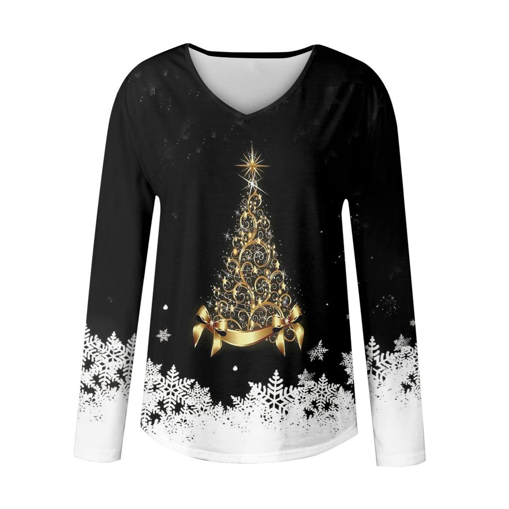 Long Sleeve Shirts For Women Christmas Print Graphic Tees Blouses Casual Plus Size Basic Tops Pullover