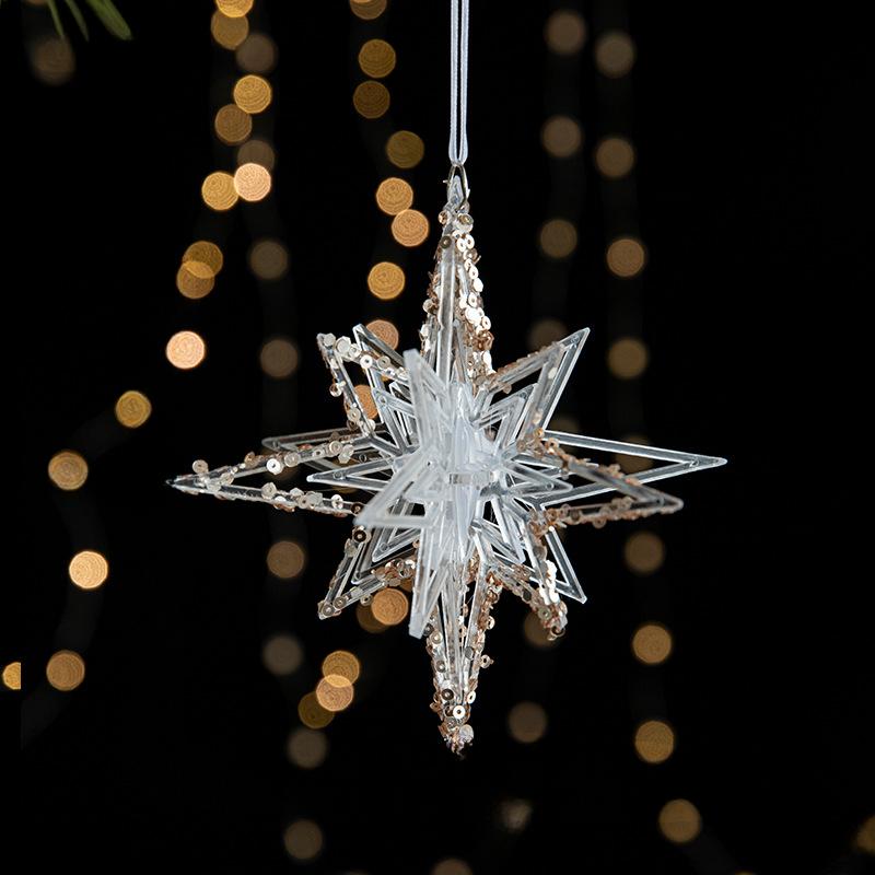 Cross-border Christmas Decorations Sequins Acrylic Pendant Transparent Snow Pendant Christmas Tree Scene Layout Props