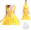 Elegantes gelbes Ballkleid mit mehreren Lagen für Erwachsene, Die Schöne und das Biest Belle Kostüm