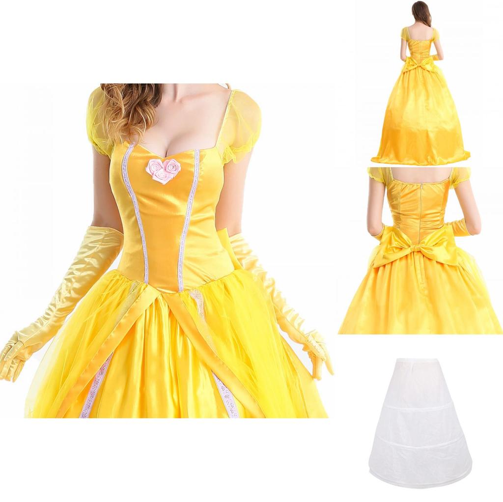Elegantes gelbes Ballkleid mit mehreren Lagen für Erwachsene, Die Schöne und das Biest Belle Kostüm