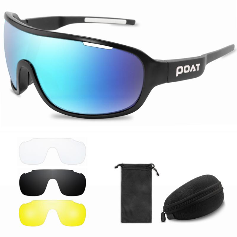 POAT Outdoor Sports Men Women Sunglasses Extra Lens Cycling Eyewear Fashion Bike Bicycle Mtb Goggles with Case UV400