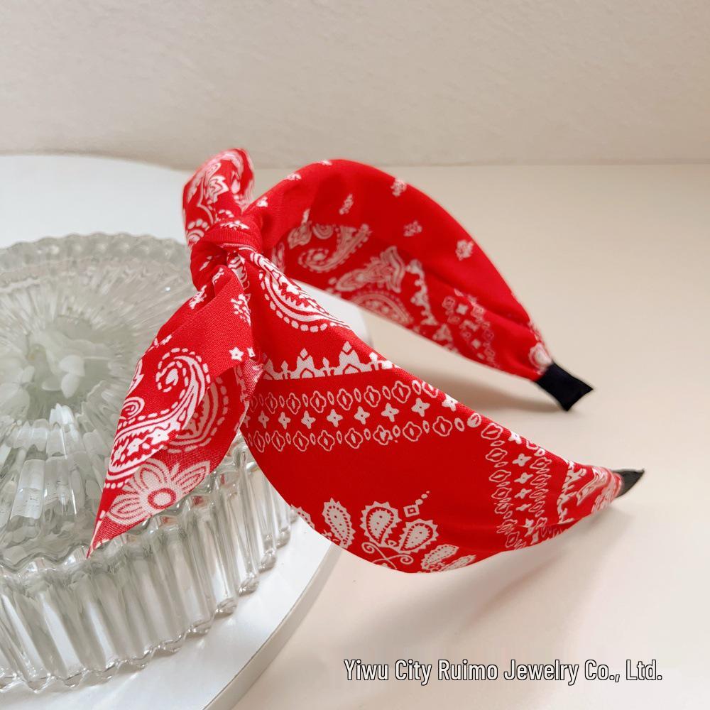 Retro Cashewblüten-Schleife Breites Stirnband - Koreanischer Stil Gedrehter Stoff-Haarclip für Damen