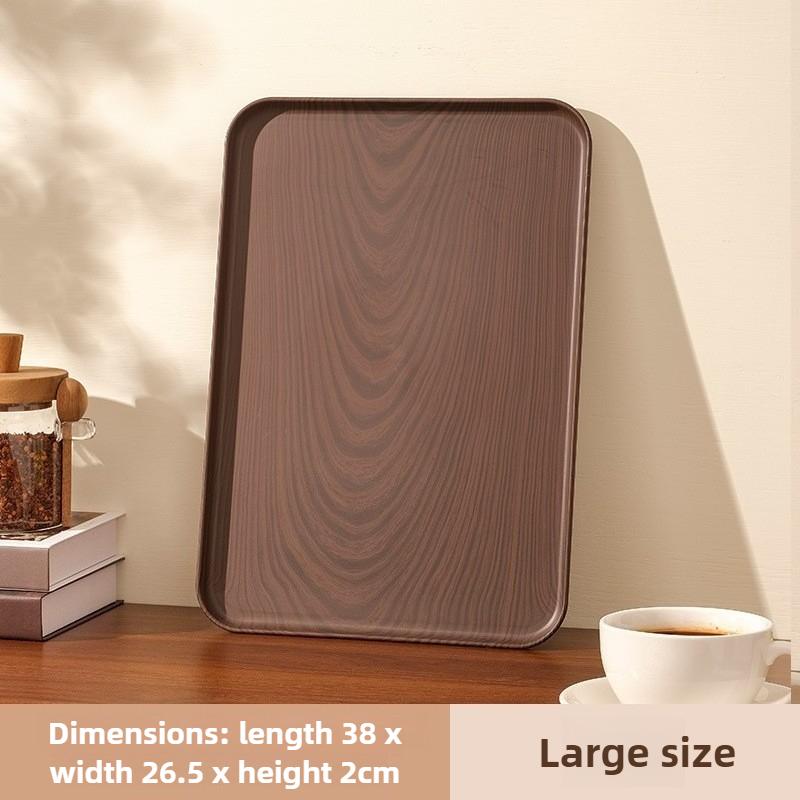 Rectangular Wood-Grain Plastic Serving Tray-Multi-Purpose Storage Plate for Home &Commercial Use,for Water Cups,Cakes & Desserts