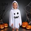 Comfortable Trick Or Treat Gear Halloween Ghost Cloak with Hood, Loose Fit Irregular Hem Costume Family Dress Up for Cosplay Party, White Spooky
