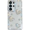 Handmade Sparkly Diamond Pearl Heart IMD Phone Case, Compatible with Samsung S23 Ultra/S24/S25 & A07/A15/A16/A17/A26/A35/A36/A55/A56