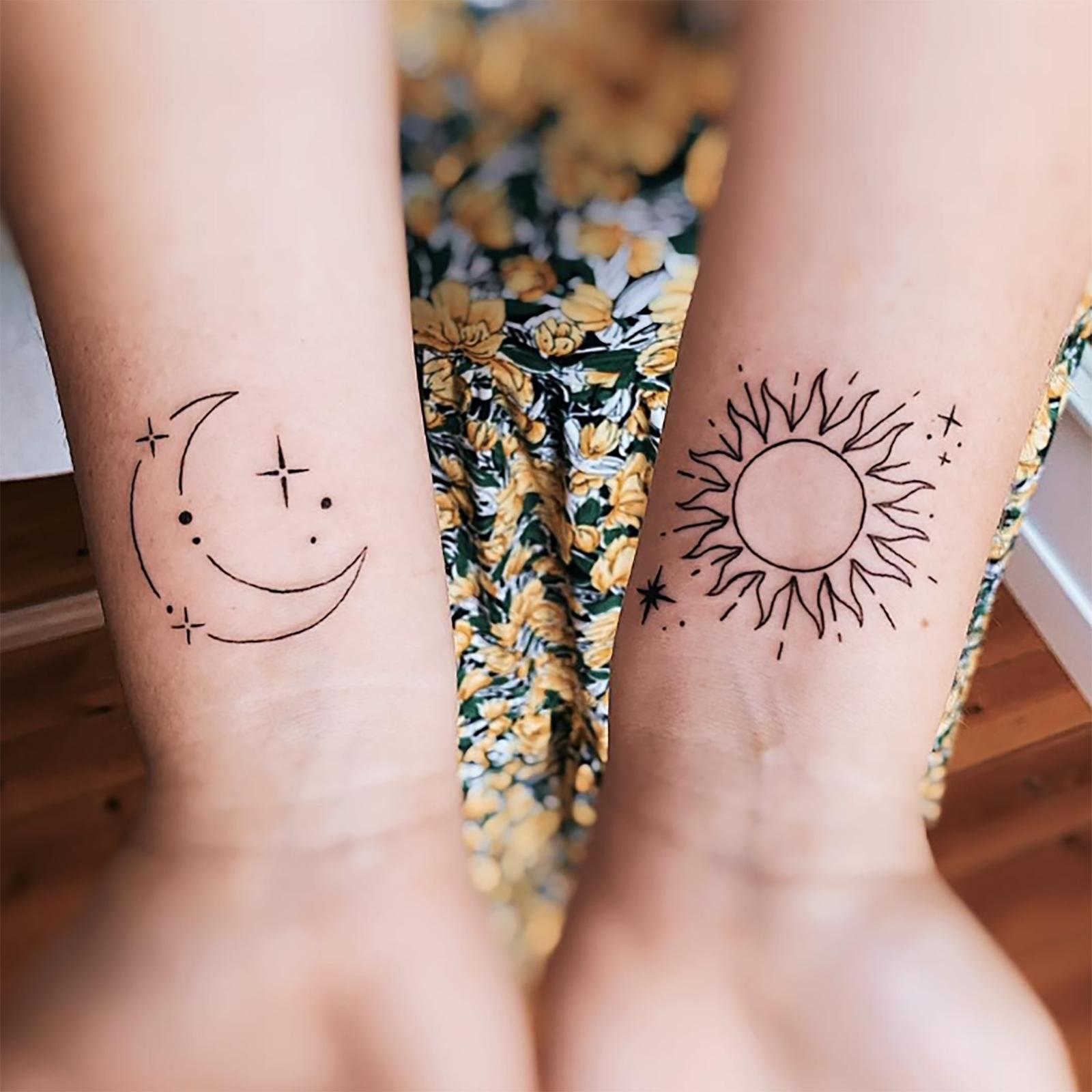 Glow Makeup Unisex Dark Tattoo Sticker Simple Sun And Moon Line Totem Tattoo Sticker Disposable Temporary Tattoo Sticker