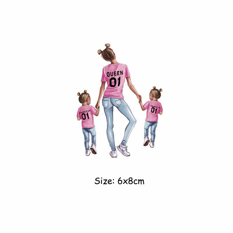 Královna princezna Odznaky Maminka Dívka Tričko Heat Transfer Samolepky Módní oblečení Diy Doplňky Nažehlovací odznaky Rodinné logo