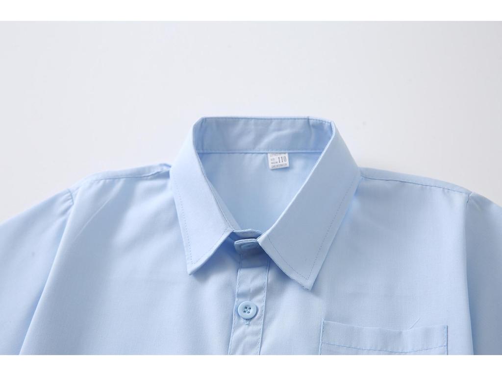 Boys' Blue Short-Sleeve Uniform Shirts - High Color Fastness, Shrink and Wrinkle Resistant