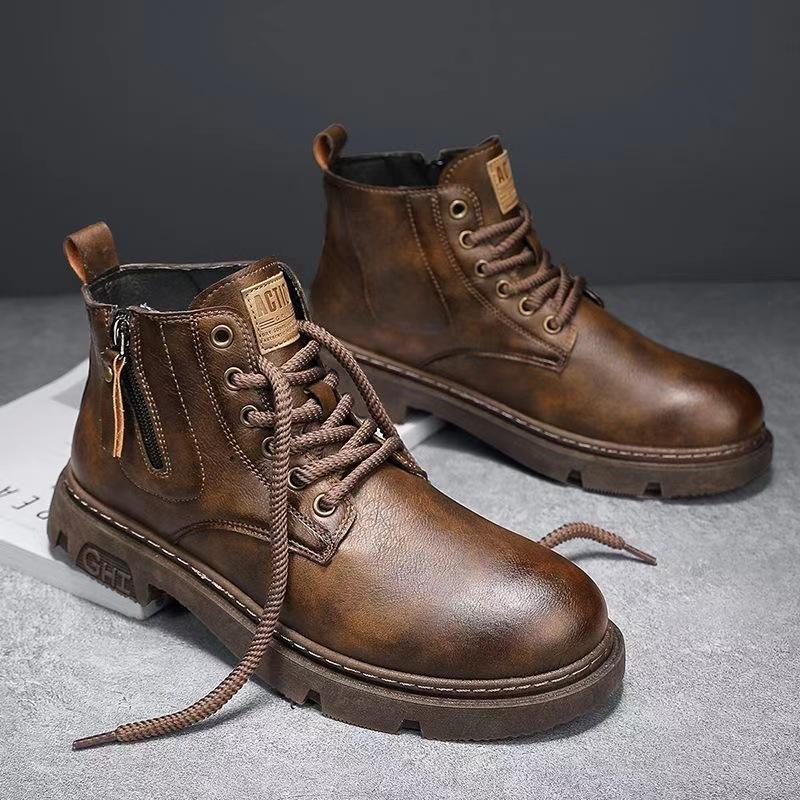 

Осень и зима ботинки Мартина помогают ретро красивый тренд универсальные мужские теплые рабочие ботинки 44 хаки