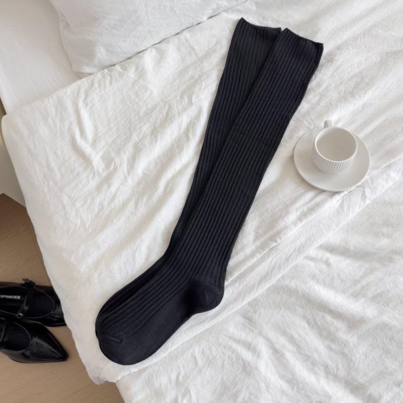 Solid Color Over-the-knee Socks, Three-dimensional Pit Striped Calf Socks, Versatile Boot Socks, Simple School Style, Over-the-knee Breathable