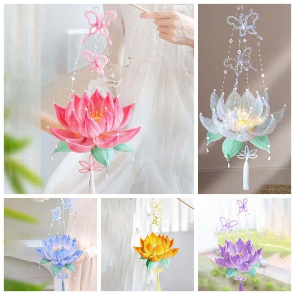 Handmade Flower Lamp Glowing Handheld Light Chinese Lantern Lotus Lantern  Kids Craft