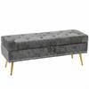 Storage Ottoman, Chenille Upholstered Ottoman Storage Box with Padded Seat, Metal Legs, 114 x 41 x 45 cm, Grey