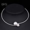 2Pcs/Set Women Elegant Jewelry Set Shiny Rhinestones Faux Pearls Adjustable Open Collar Necklace Bangle Set