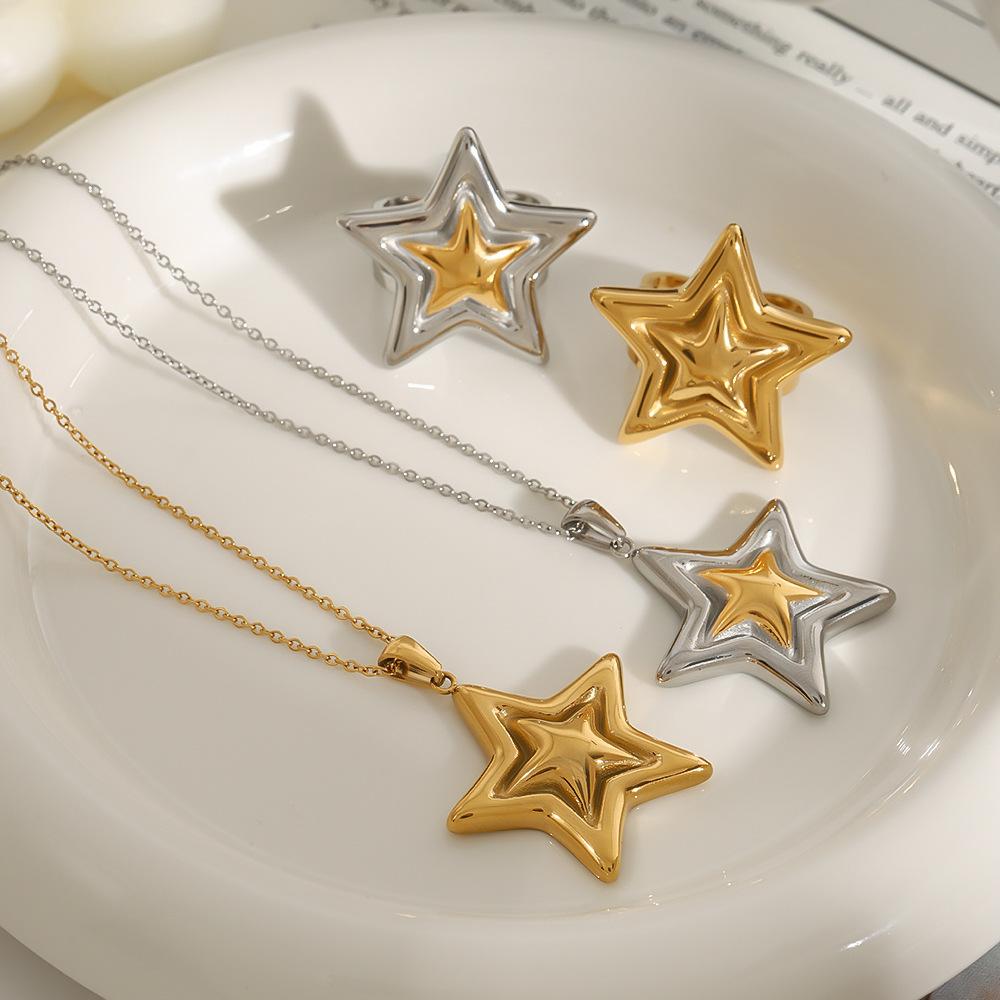 Yori Trendy Stainless Steel Pentagram Geometric Ring Necklace Prevent Allergy Simple 18K Gold PVD Plated Jewelry Bijoux Gift