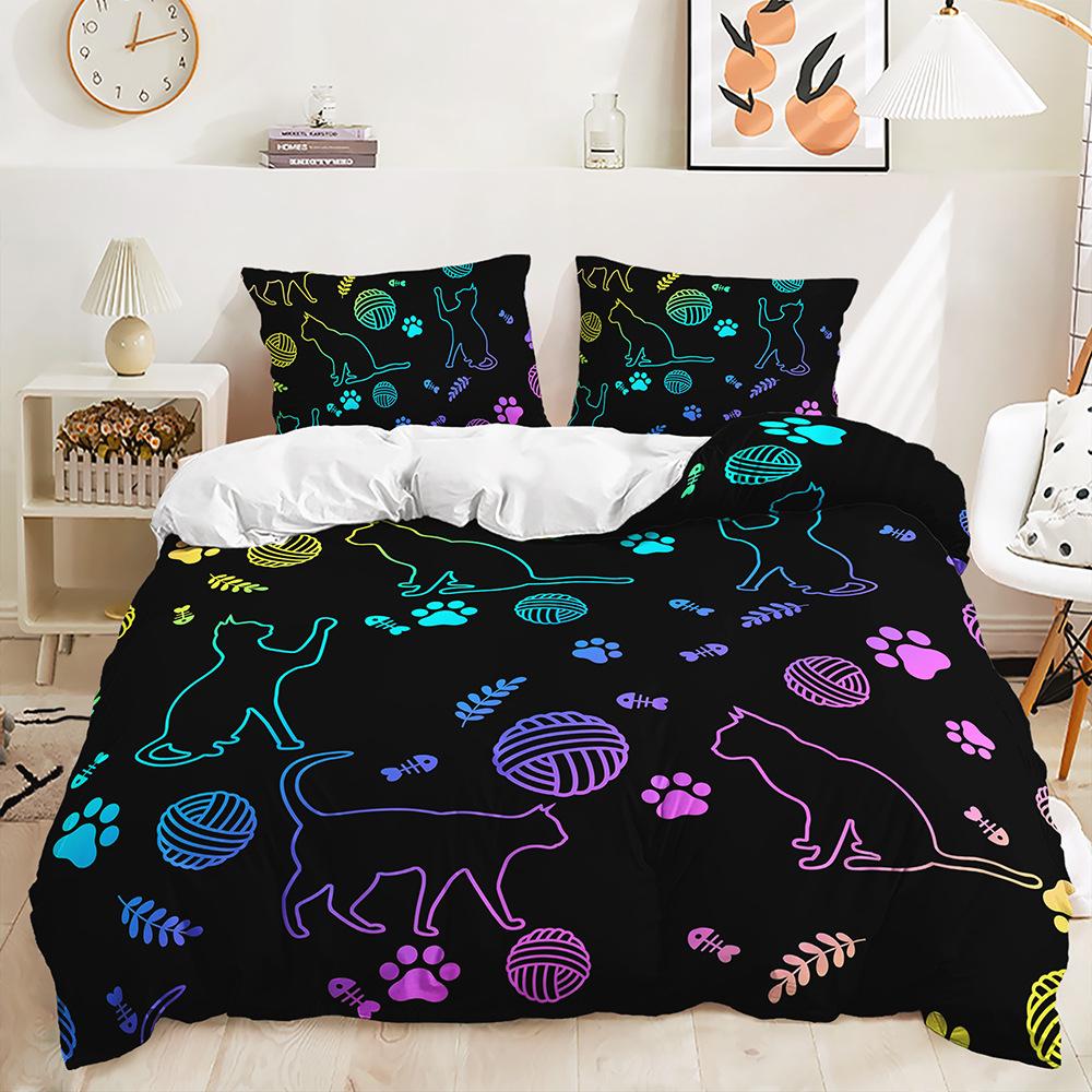 Dreiteiliger 3D-Bettbezug Farbverlauf Traumfänger Katze Set Bettwäsche