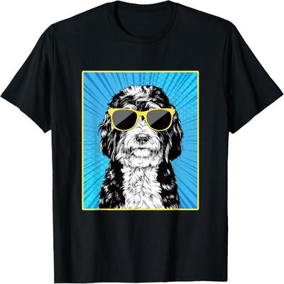 T-shirt Pop Art Bernedoodle Portrait Chien Doodle avec Lunettes de Soleil pour Hommes Femmes Enfants