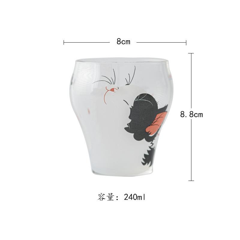 

240ml High Beauty Cat Glass Waist Cola Mug Fruit Juice Milk Jug Coffee Milk Pot Bubble Teacup Cold Hot Water Jug Tea Services