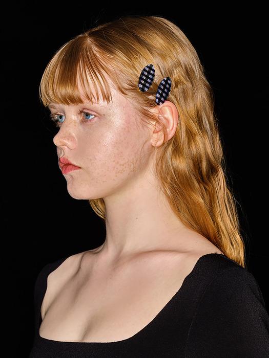 Eireve Petit Oval Gingham Check Hair Clip Set (Red/Black)