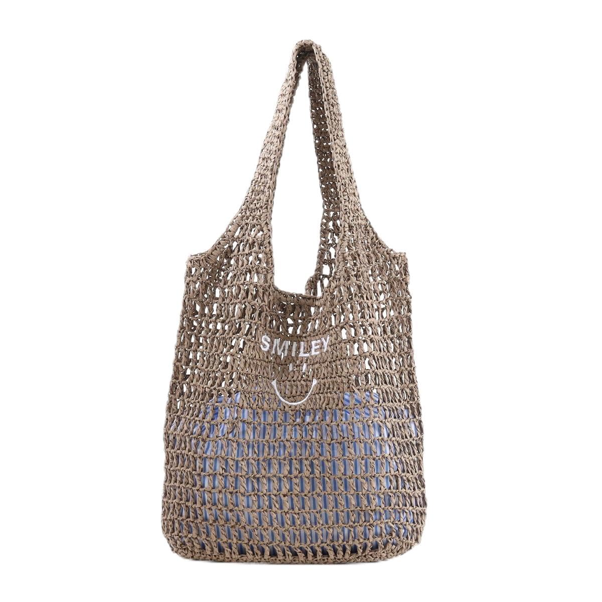 

Плетеная сумка-корзина Cuco SMILEY с ажурной вышивкой, размер А4, 2513112702, Серый (012)