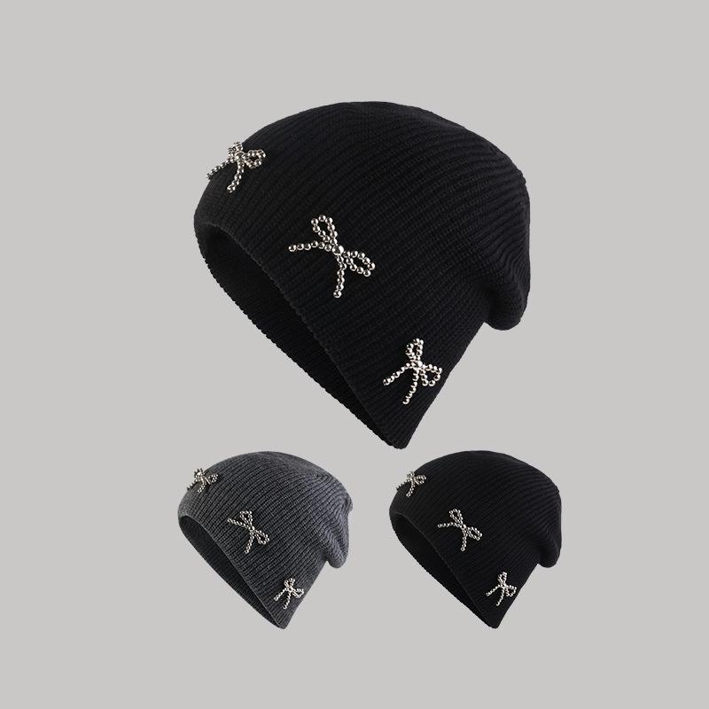 Women's Pullover Hats Korean Bow Simple Fashionable Versatile Knitted Hats Sweet Cool Y2K High Quality Pullover Hats For Girl