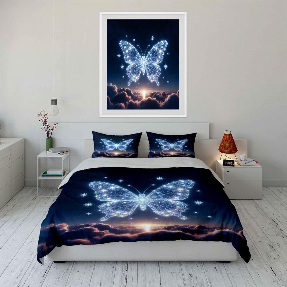 Crystal Butterfly Themed Gift Set Soft Comfortable Duvet Cover Bedding Set Included 1*Duvet Cover & 2*Pillowcases, Gift