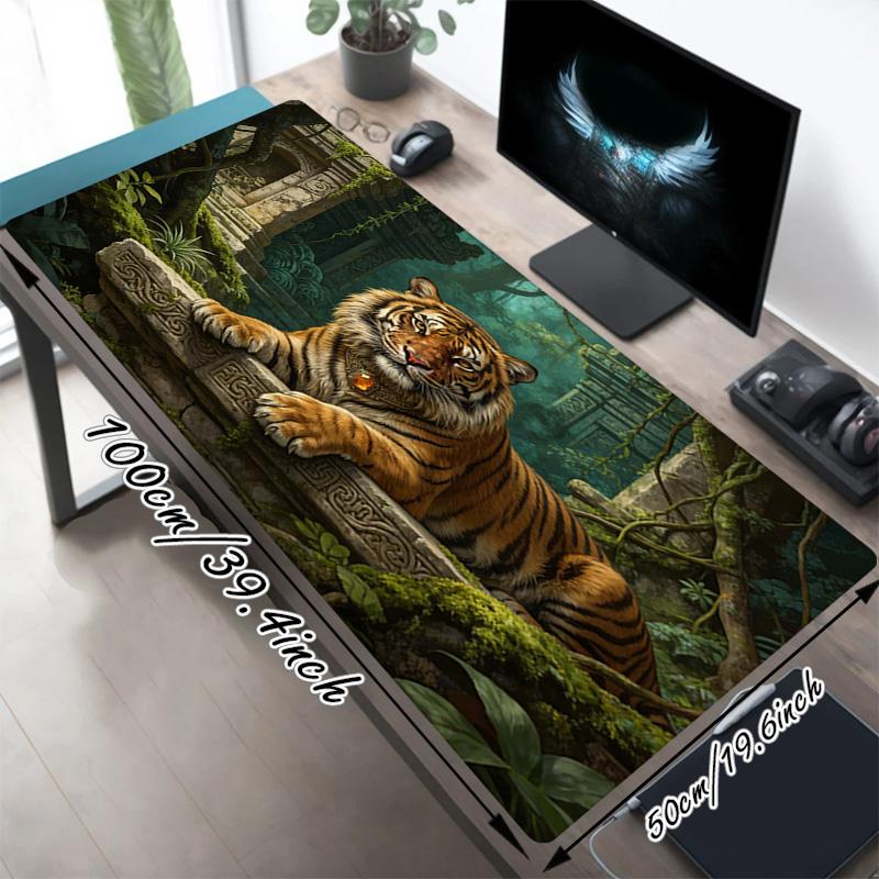 Tiger Temple Xl Gaming Mouse Pad Nonslip Rubber Base Stitched Edge Waterproof Desk Mat For Pc Laptop Gamer Office Computer Accessories C927645