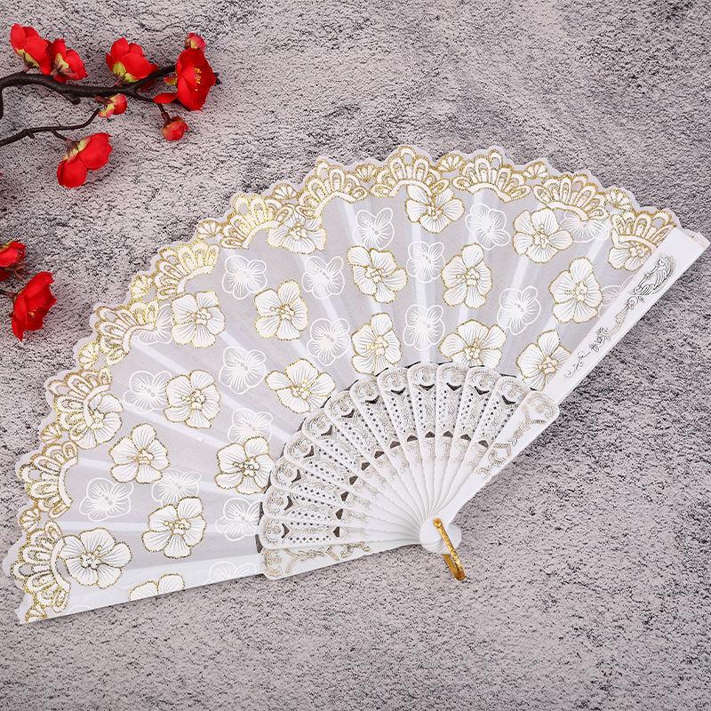 

Vintage Chinese Style Folding Fan for Hanfu Cheongsam Dance Performance Elegant Handheld Fan for Women белый