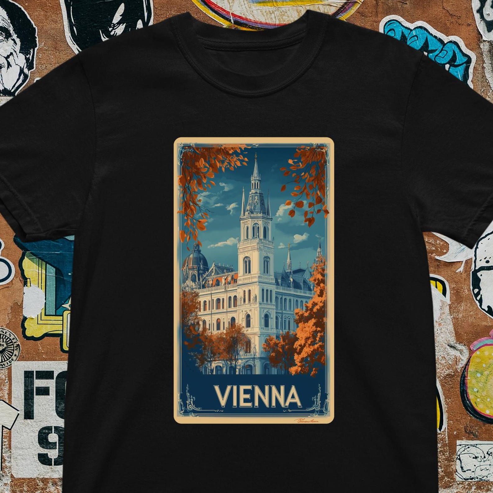 Vienna Austria Travel Poster T-Shirt: Retro European City Graphic Tee 2XL