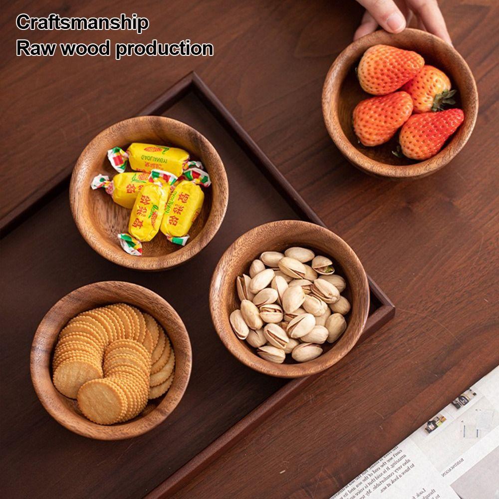 Durable Wooden Bowls Wood Fruit Plate Vintage Style Food Containers Household Use