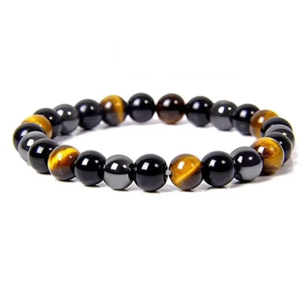 Trendy Tiger Eye Black Onyx Beaded Natural Stone Stretch Elastic Unisex Bracelet