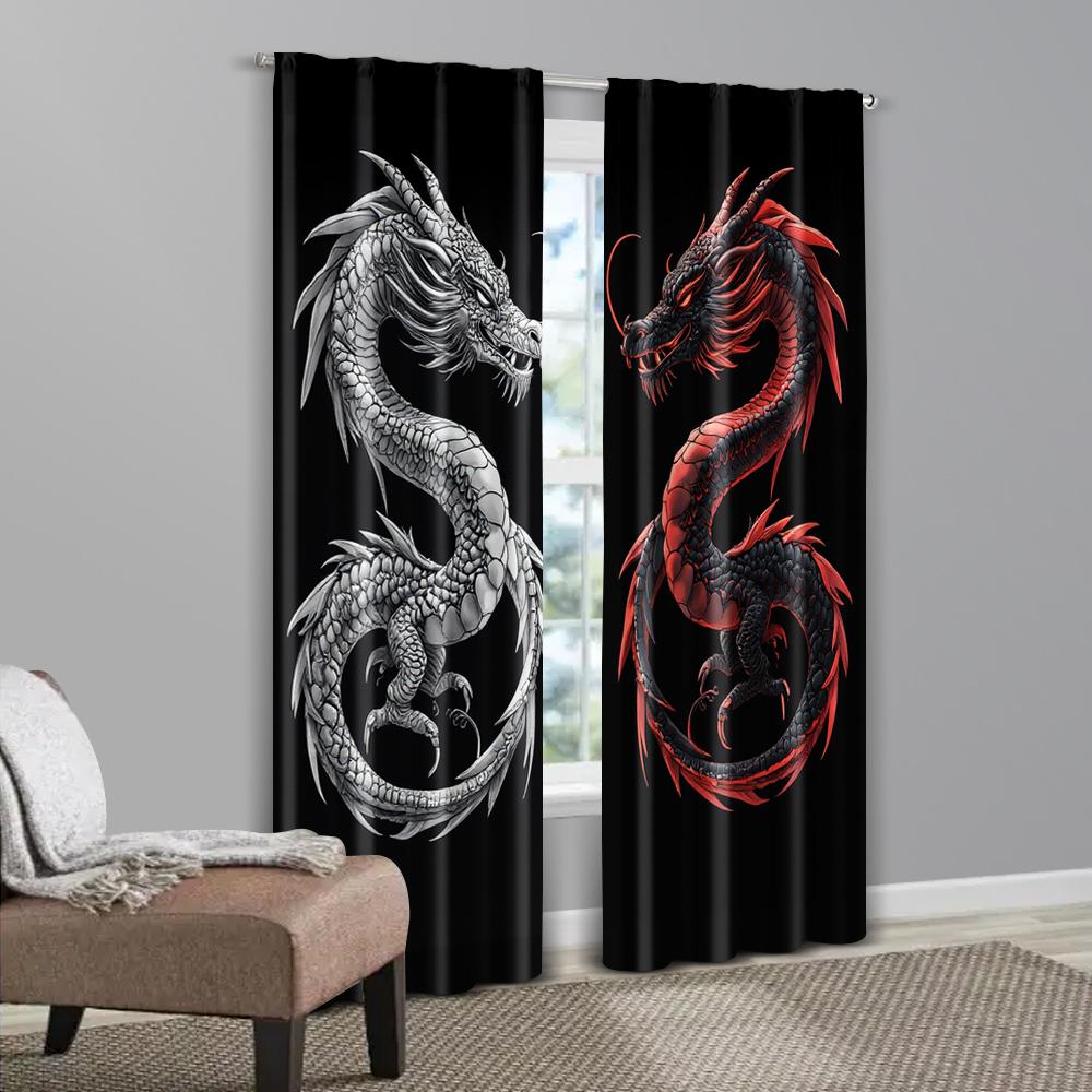 2 szt. Zasłony Wzór Fajny Chiński Smok Wszechstronne Poliester (bez pręta) Wyprzedaż rzeczy Idealna do różnych typów pomieszczeń