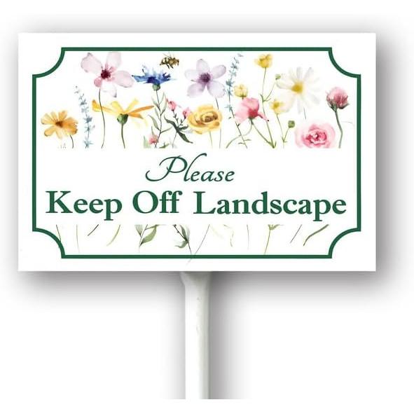 Bidesign (8X12) IN Please Keep Off Landscape Yard Sign With Stake Kit Rustproof Aluminum Keep Off Lawn Sign Stand For Nursery Garden Fence