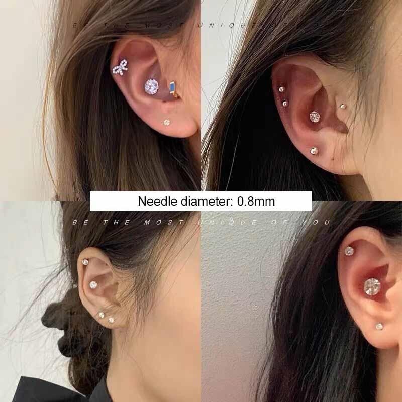Elegantní puzetové náušnice se šroubovacím zapínáním, třpytivé zirkonové a diamantové akcenty, hypoalergenní, dárkové šperky, jemné doplňky pro piercing uší, dárek pro ženy