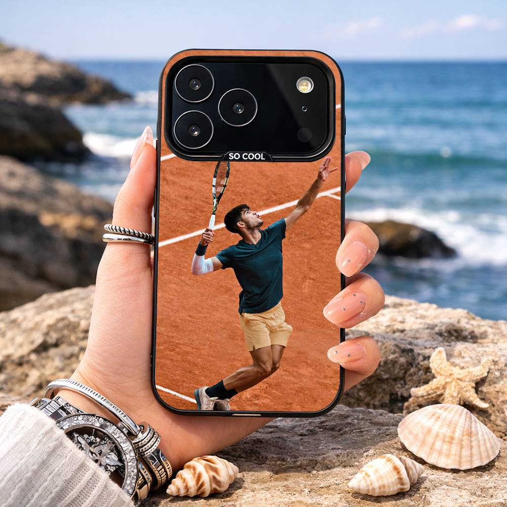 Tennis C-Carlos Alcaraz G-Garfia Phone Case For iPhone17 16 15 14 13 12 Pro Max Grey Black Matte Laser Metallic Aurora Funda iPhone16