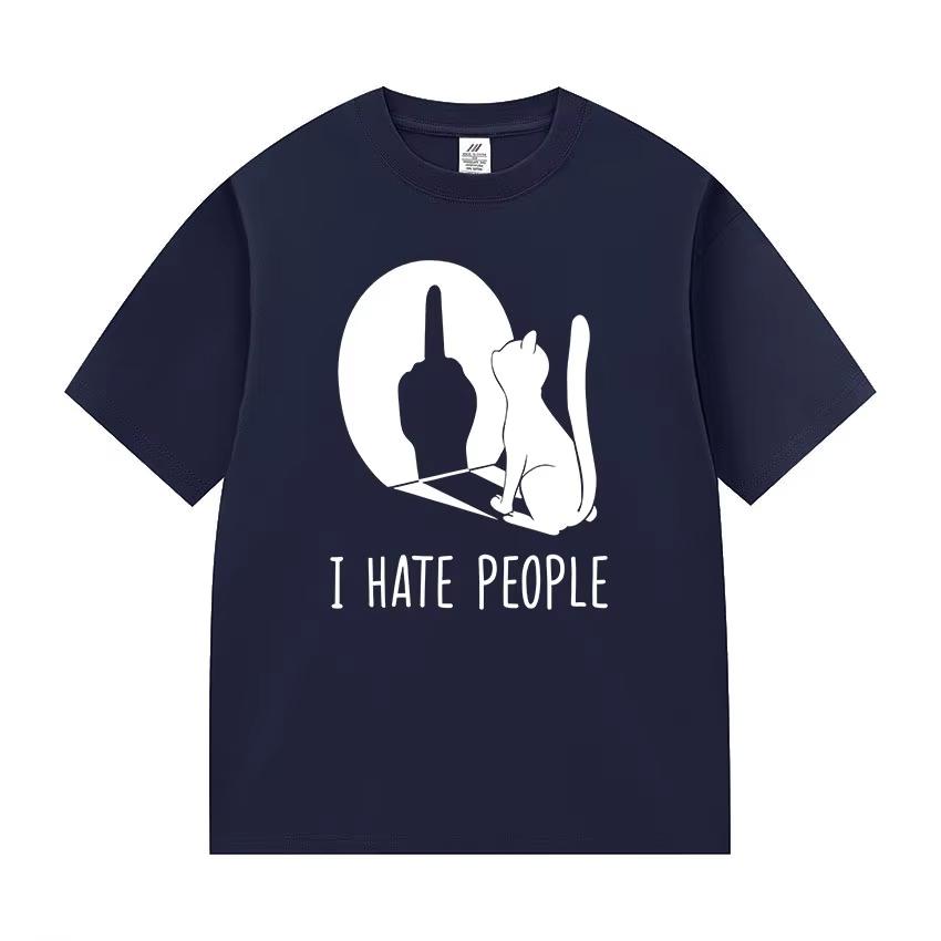 Cat Shadow I Hate People Middle Finger TShirt Humor Funny Kitty Meme Graphic T Shirt Casual Fashion ONeck Short Sleeve Top
