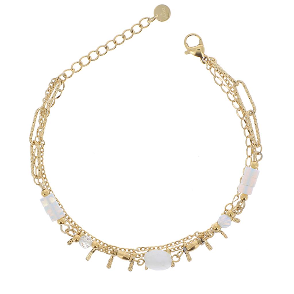 Les Trésors De Lily [R4507] - Designer Steel Bracelet 'Cléopatra' White Gold - 3 Rows