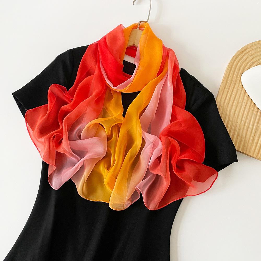 Spring And Summer Satin Long Scarf For Women Sunscreen Shawl Fashionable Beauty Scene Satin Long Scarf Versatile Travel Scarf