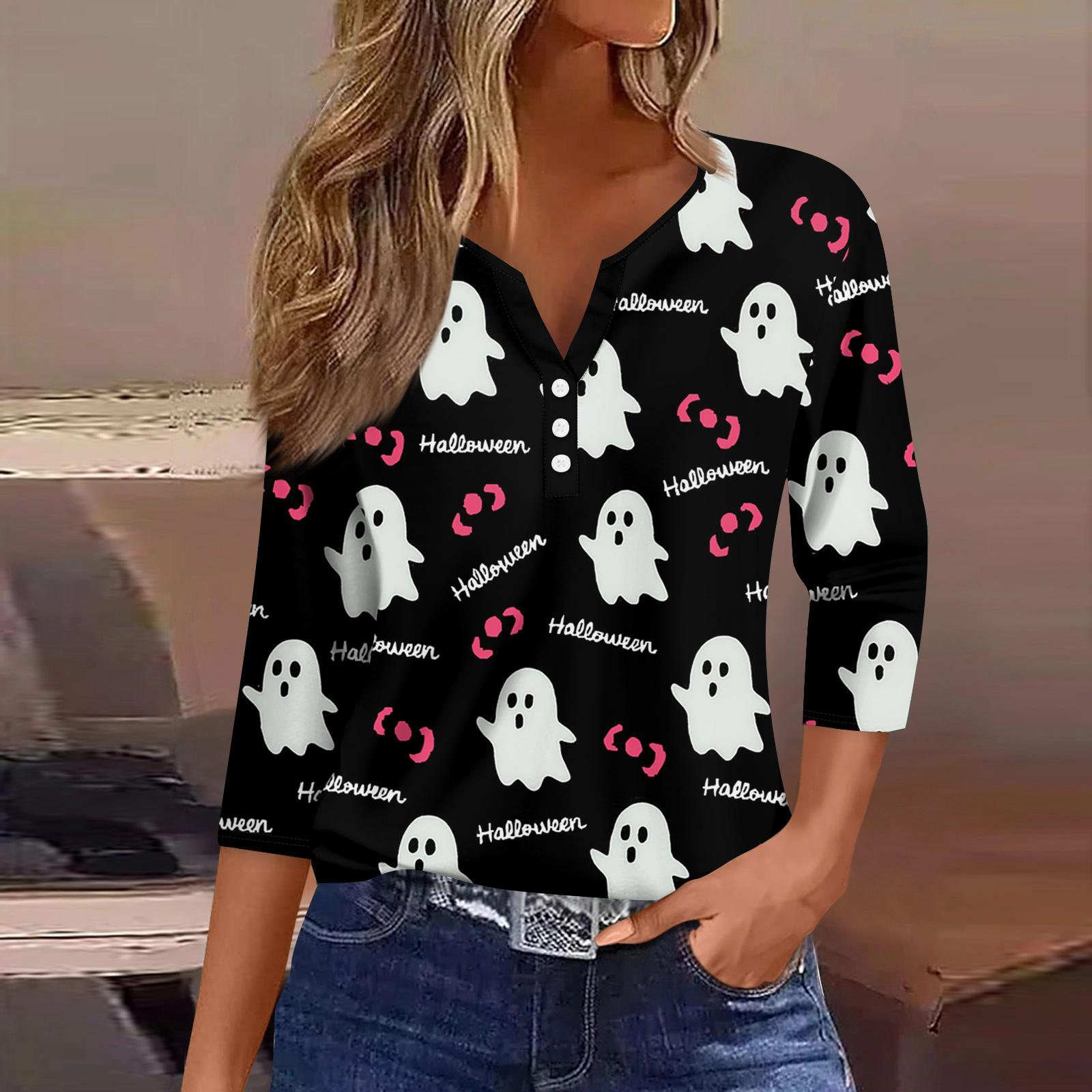 

Women s T Shirt Tee Print Button 3/4 SleeveDaily Weekend Fashion Basic V- Neck Regular Top M
