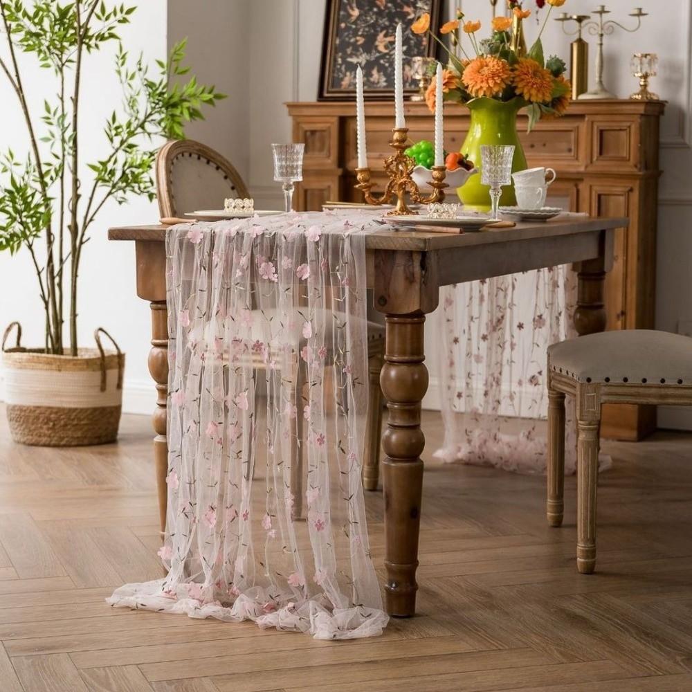 Romantic Tulle Table Runner Semi-Transparent Table Flag Gauze Tablecloth  Wedding Party