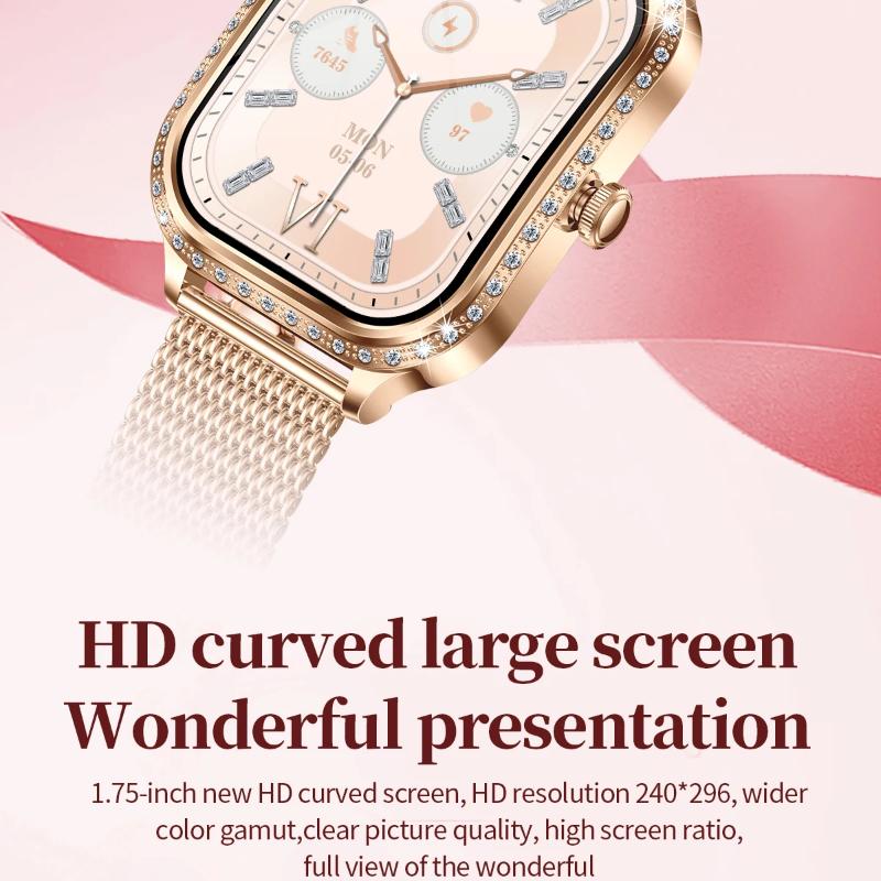Móda Nové Dámské Chytré Hodinky AMOLED Zakřivená Obrazovka IP68 Vodotěsné Hlasové Bluetooth Volání Monitor Srdečního Tepu Krevního Tlaku Zdravotní Chytré Hodinky