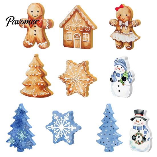 Handcrafted Wooden Christmas Figures 5Pcs/Set Gingerbread Man Tabletop Decor, Vintage Cookie Classic Holiday Theme Ornaments Shaped Ornament for Home