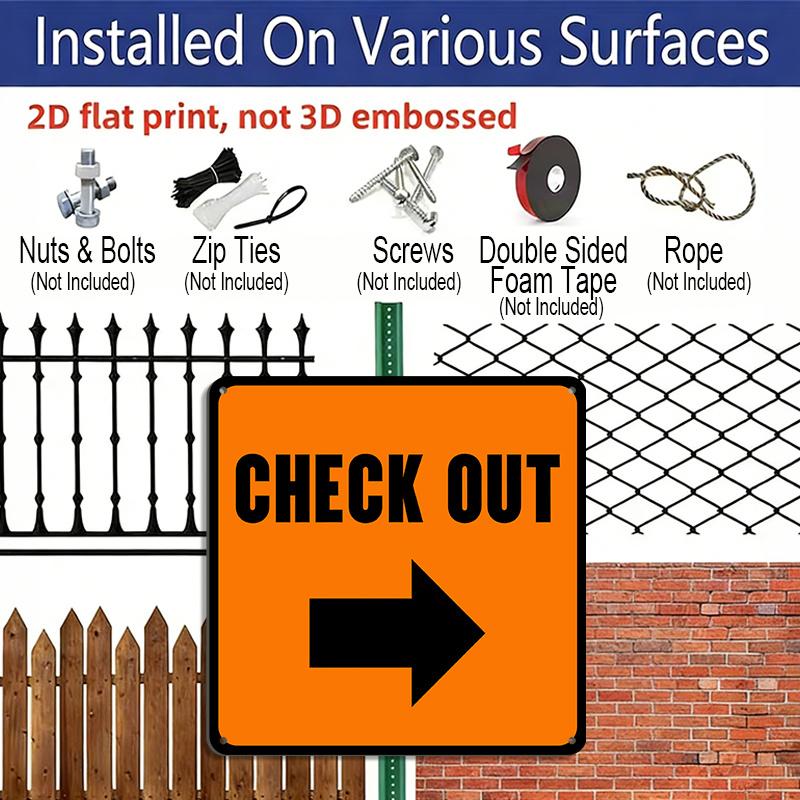 2D Flat 1pc Orange Background CHECK OUT Arrow Aluminum Hanging Metal Plaque, Direction Signage for Boutique Warehouse Mall Convenience Store Checkout