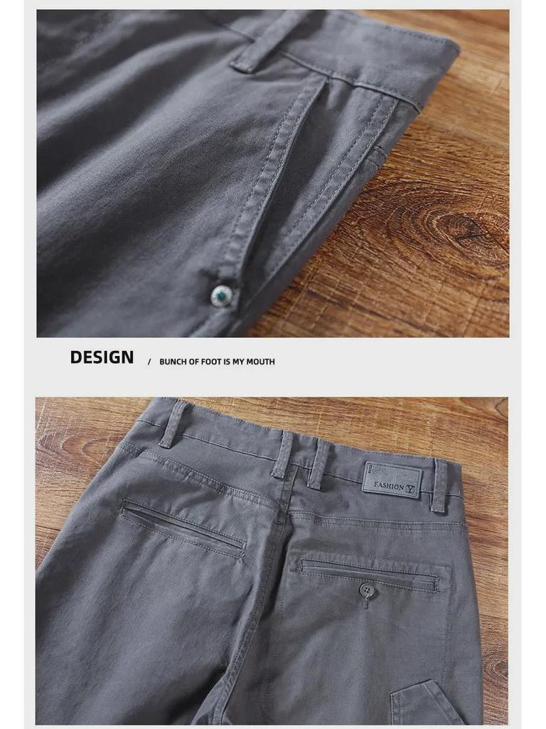 Men's Khaki Stretch Casual Pants - 2024 Spring/Autumn High-End Cotton Loose-Fit Overalls.