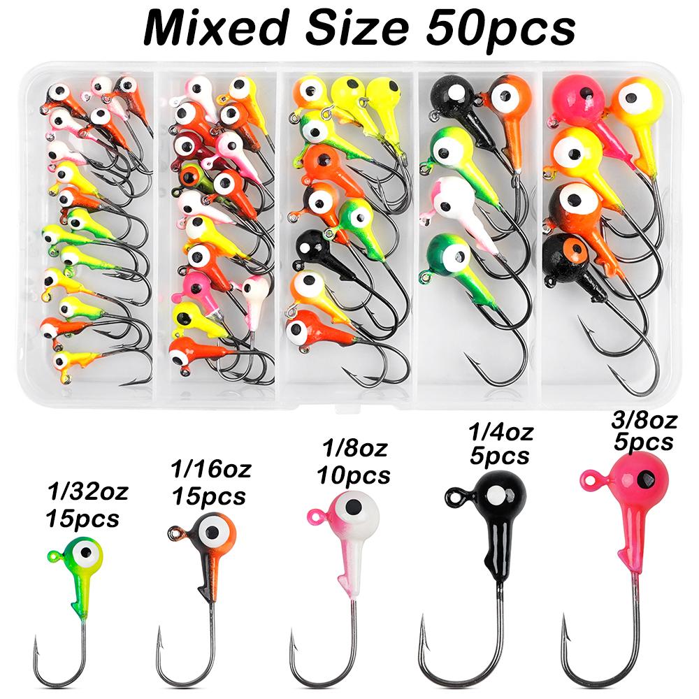 

Рыболовные джиг-головки 50 шт./40 шт./20 шт. с круглой шарообразной головкой, рыболовные джиг-крючки, приманки для окуня, джиг-головки для краппи для форели, судака