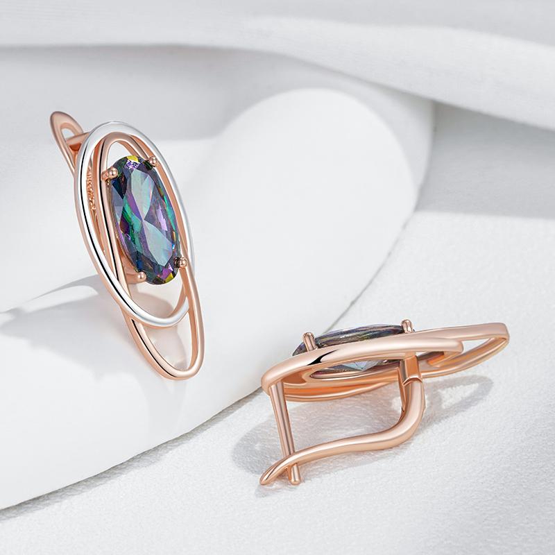 Trendy Oval Colorful Natural Zircon Drop Earrings For Women Rose Gold Color Mix Elegant Pendant Daily Jewelry