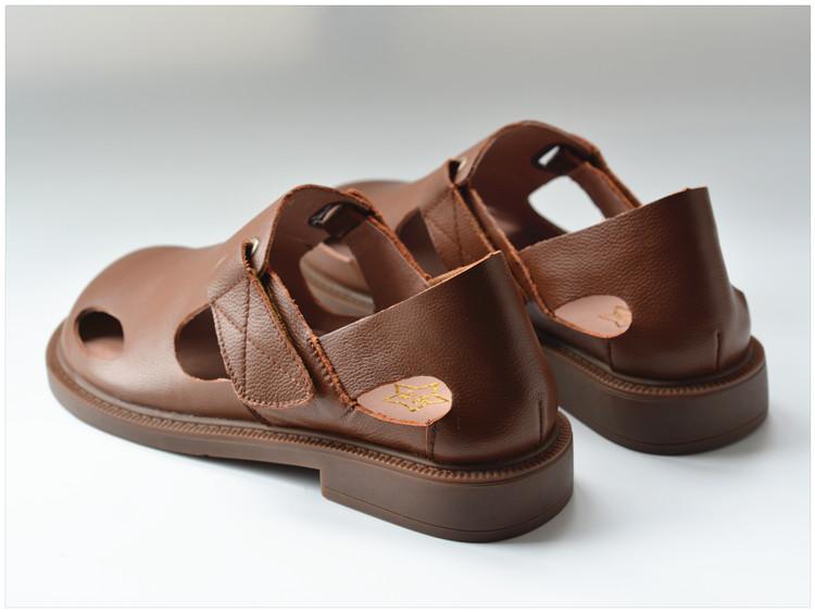 Fashion Summer Men's Shoes Flat Full Real Leather Sandal Cowhide Black Casual Old-fashioned Retro Outdoor Men's Sandals Old Man