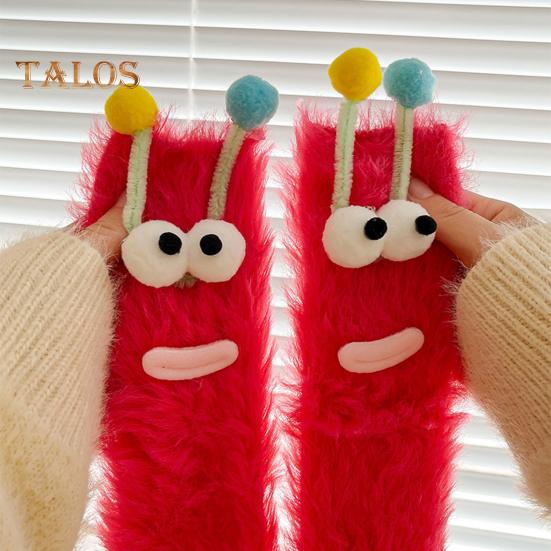 1 Pair Cartoon Socks Funny Expression Decoration Animal Big Eyes Thick Fuzzy Plush Warmth Retention Fall Winter Floor Socks Holiday Gift