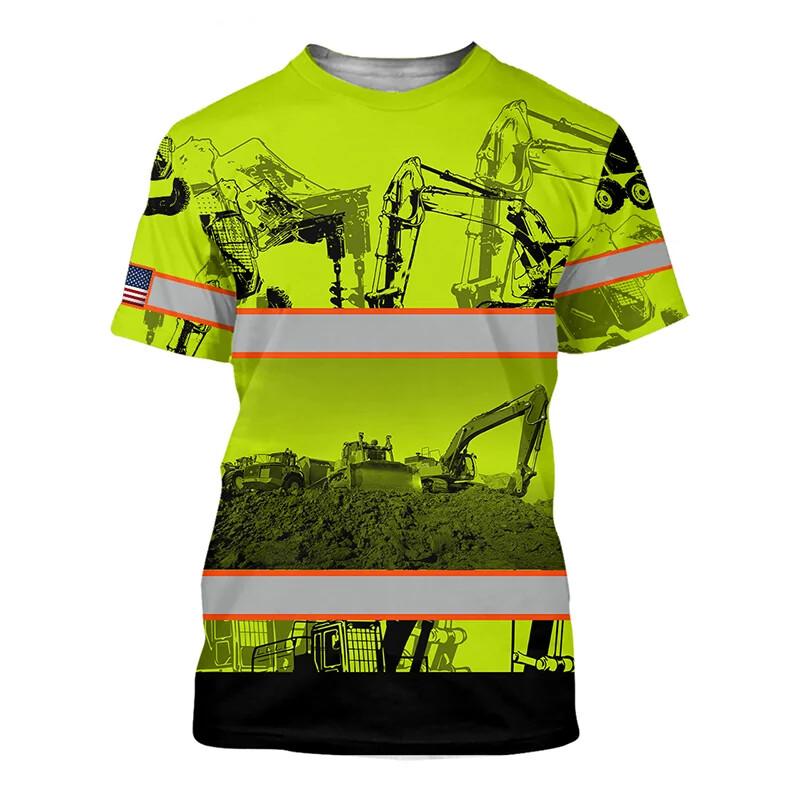 Escavatore Stampa Digitale HD 3D T-shirt Estiva da Uomo Attrezzo Tendenza Street Girocollo Vestibilità Perfetta Taglia Grande Top Manica Corta
