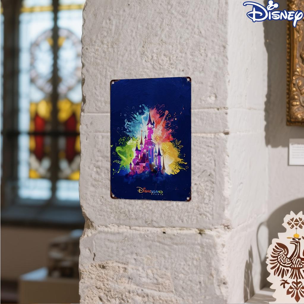 1pc Disneyland Paris Castle Metal Tin Sign, Vintage Style, 20.32x30.48 Cm, Durable Wall Hanging Decorative Plaque with Musical E